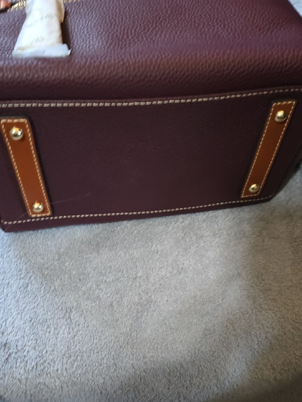 Dooney & Bourke Plum Pebble Leather Satchel with Tan Trim and Gold Hardware - Picture 9 of 9